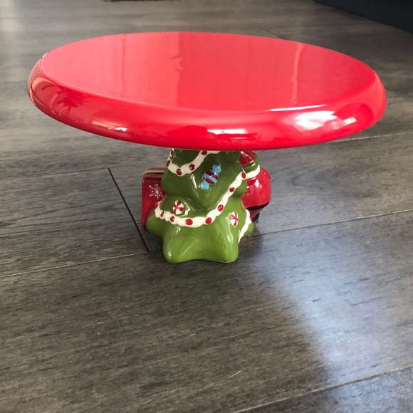 Ceramic Holiday Christmas Cake Plate Stand - Picture 7 of 8